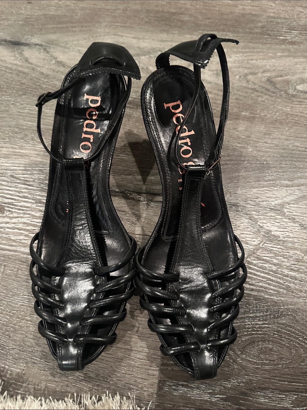 Pedro Garcia Black Woven Leather Slingback Heels - Picture 2 of 8